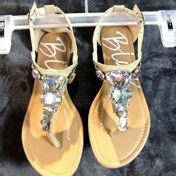 Sandals Woman's Krystal Blue Suede Shoes Women’s Size 9 - Picture 1 of 4